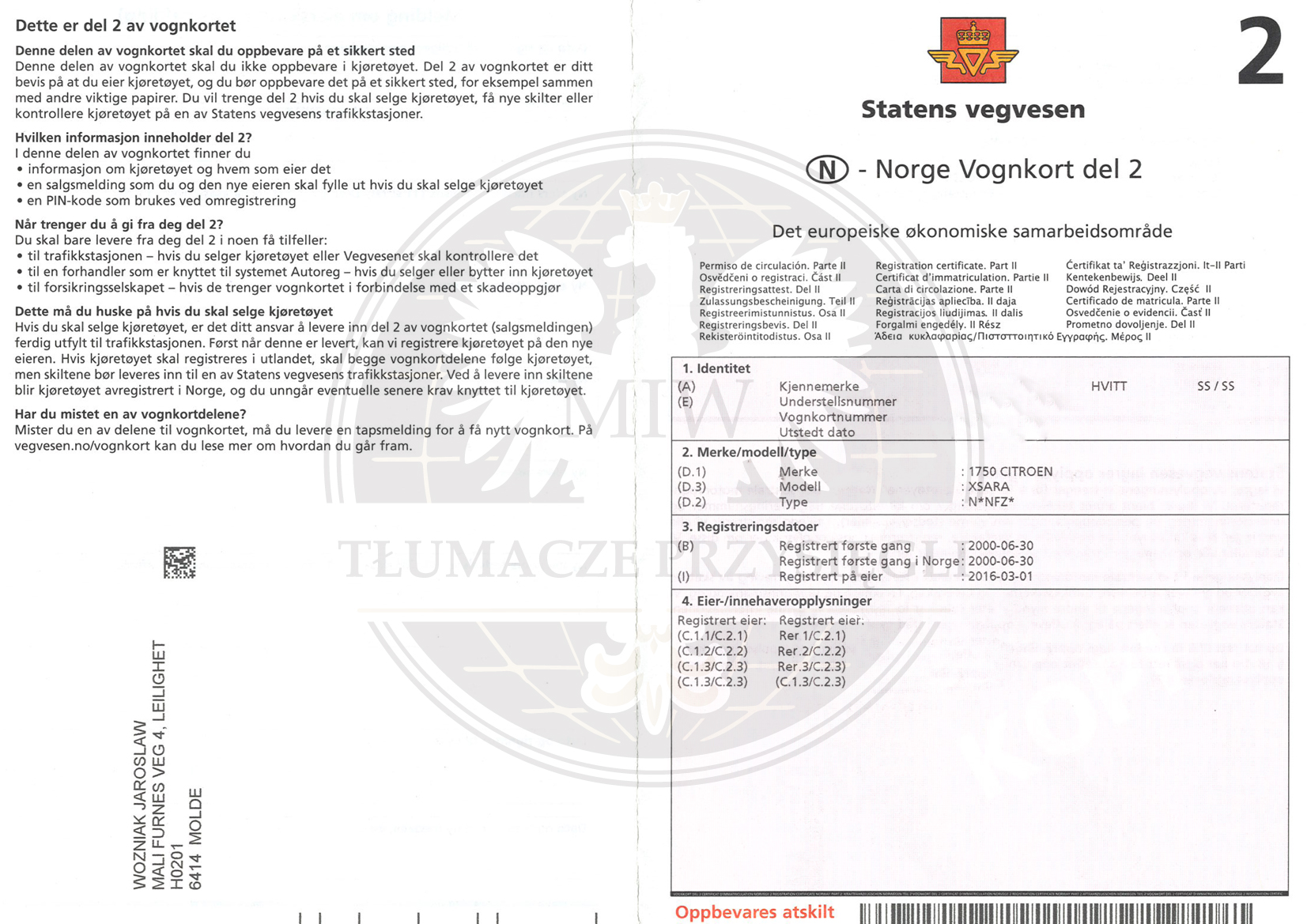 Norweskie dokumenty samochodowe